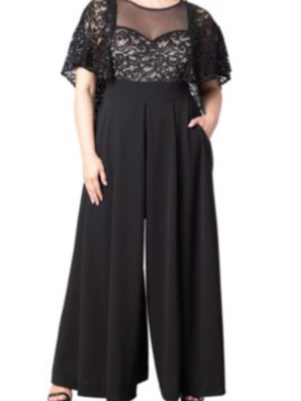 Plus Size 22wkiyonna Black Lace Bodice Wide-Leg Jumpsuit Brand New